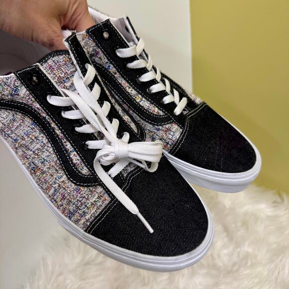 VANS 2024 Old Skool Pride Rainbow Tweed Sparkle Black Denim Shoes Mens Sz 12 - Picture 6 of 13